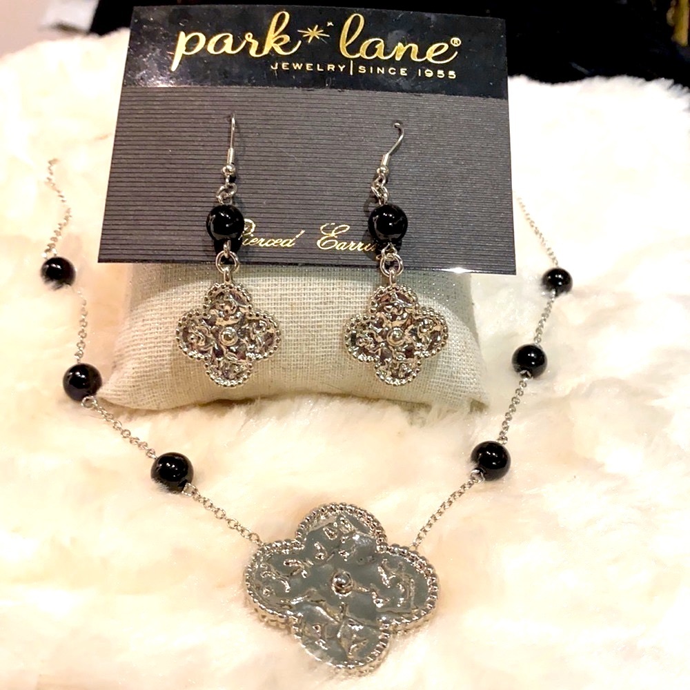 🆕 PARK LANE Silver & Black Necklace/Earrings Set!! Brand New!!!